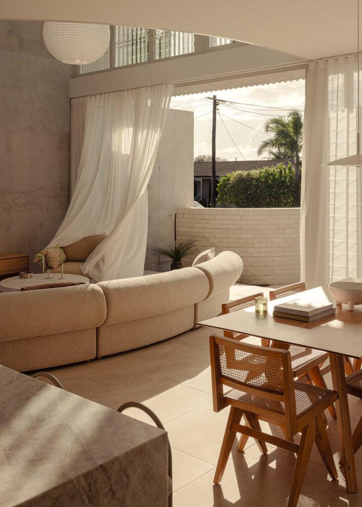 Interior lounge area of coastal open plan home